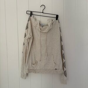 O'Neill Cream Hoodie with Gray Patterned Sleeves